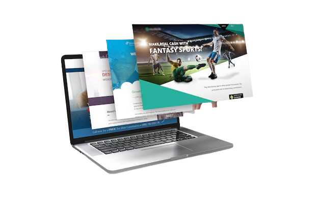 Laptop image with screens coming out at the user